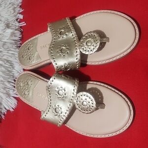 Jack Rogers Jacks Metallic Gold Leather Flat Thong Sandals